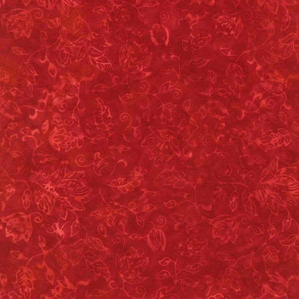 Tissu Batik fleurs ton sur ton rouge passion - Photo n°1