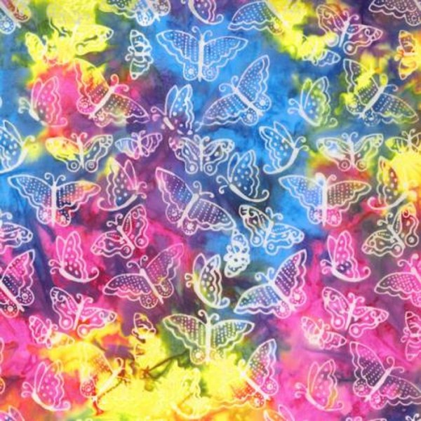 Tissu batik Laurel Burch papillons fond multicolore - Photo n°1