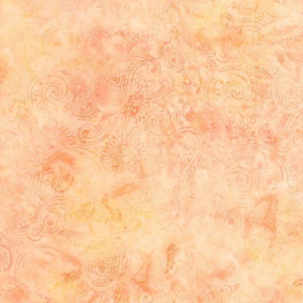 Tissu Batik motif cachemire couleur mandarine pastel - Photo n°1