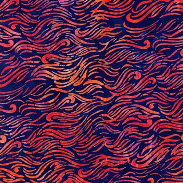 Tissu Batik ondulations rouges fond indigo - Photo n°1