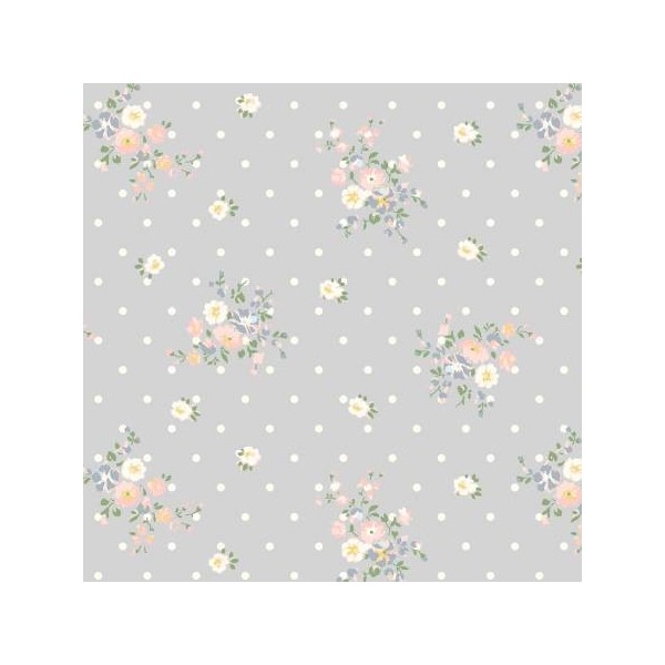 Tissu patchwork bouquet de fleurs fond gris - Roslyn - Photo n°1