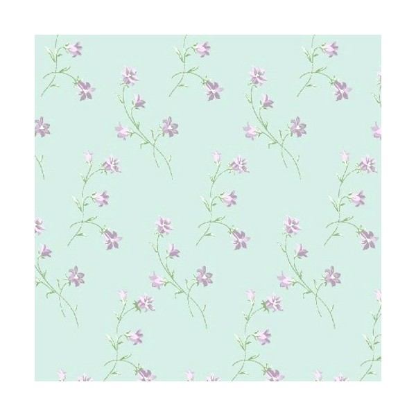 Tissu patchwork brin de fleurs violettes fond bleu ciel - Roslyn - Photo n°1