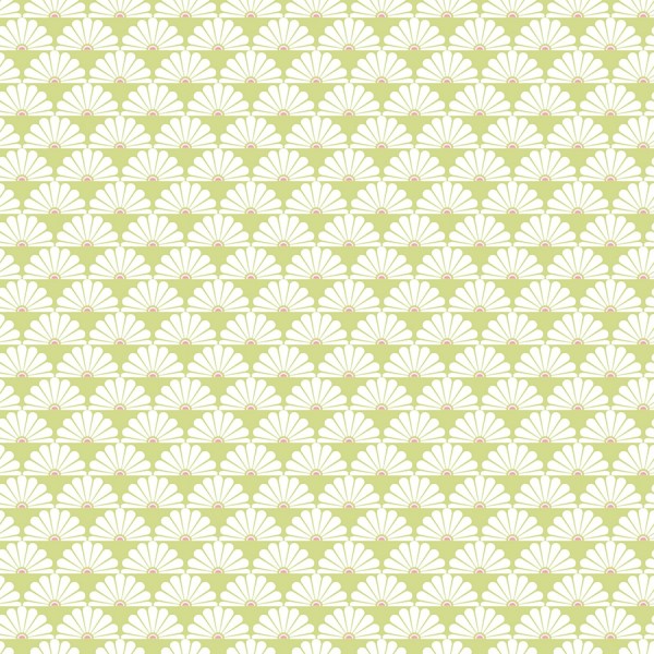 Tissu patchwork éventails blancs fond vert - Darling Meadow - Photo n°1