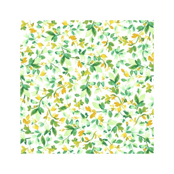 Tissu patchwork feuilles de vigne verte fond blanc - Annabelle - Photo n°1