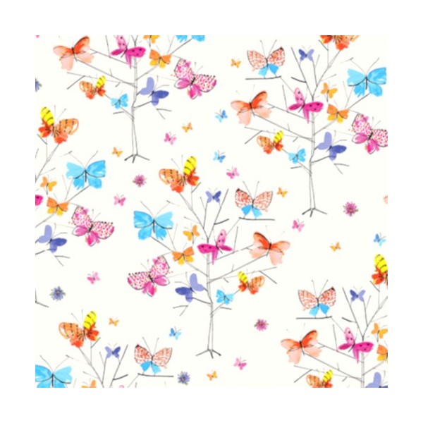 Tissu patchwork papillons colorés fond blanc - Kaleidoscope - Photo n°1