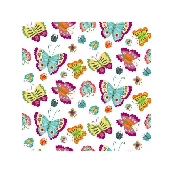 Tissu patchwork papillons multico fond blanc - Spring Awakens - Photo n°1