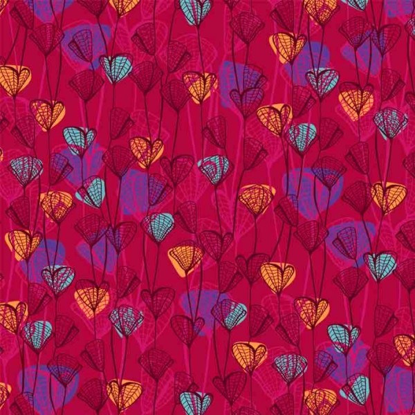 Tissu patchwork pétales fond rouge framboise - Forest Fancies - Photo n°1