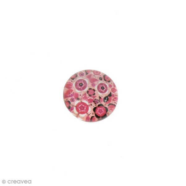 Cabochon en verre Fleur rose fuchsia - 10 mm - Photo n°1