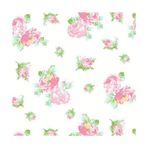 Tissu patchwork roses fond blanc cassé - Roslyn - Photo n°1