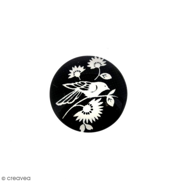 Cabochon en verre Oiseau noir et blanc - 20 mm - Photo n°1