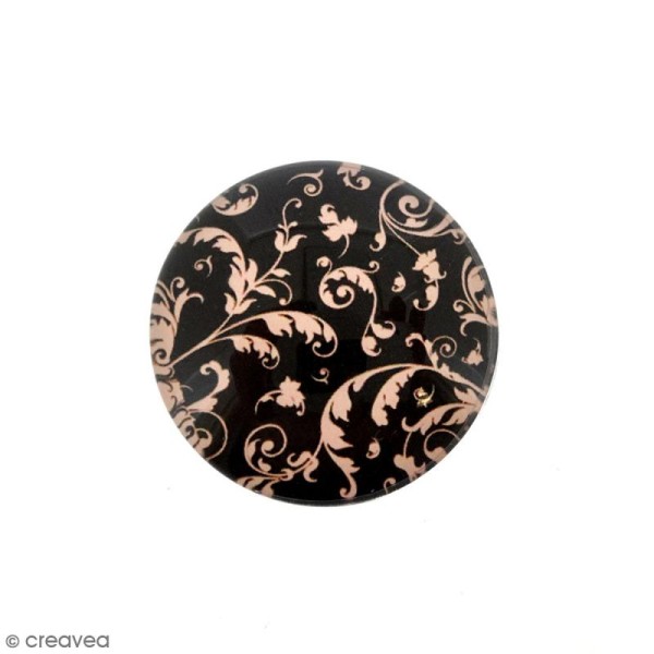 Cabochon en verre Volutes noir et rose - 30 mm - Photo n°1
