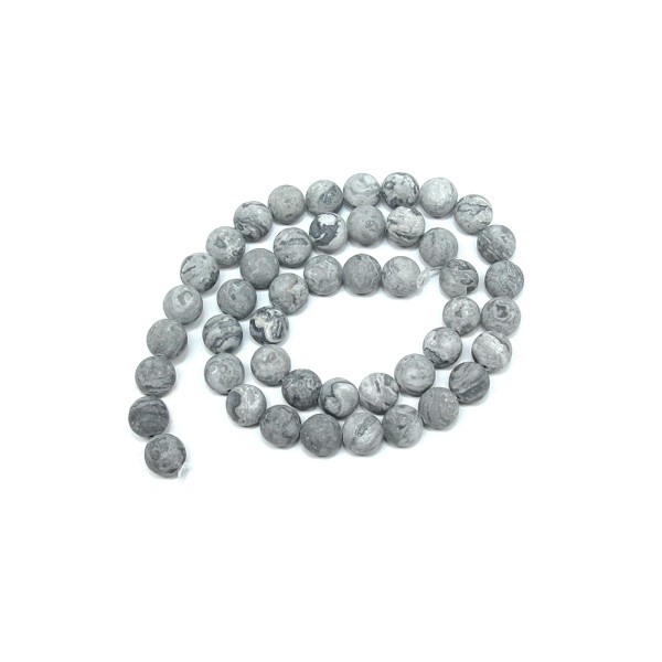 Perles semi-précieuses dépolies tons gris - 1 fil - Photo n°1