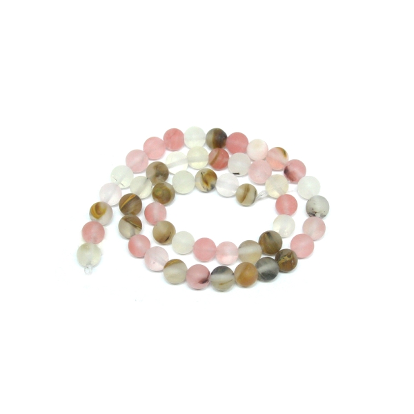 Perles semi-précieuses dépolies tons rose - 1 fil - Photo n°1