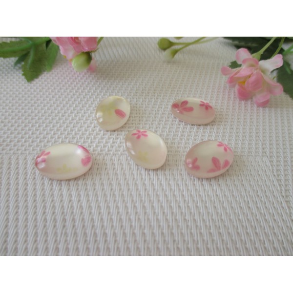 Cabochons résine ovale 13 x 8 mm beige et rose x 5 - Photo n°1