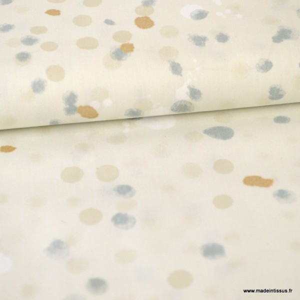 Tissu coton RICO design collection champs de fleur pois gris et or - Photo n°1