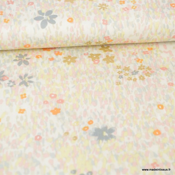 Tissu coton RICO design collection champs de fleurettes gris et métallisé - Photo n°1