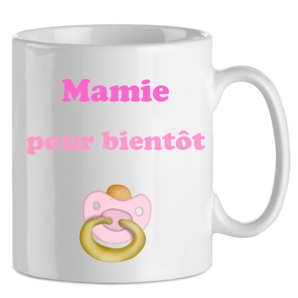 Mug Mamie Pour Bientôt En Rose En Céramique, Idée Cadeau Noël, Anniversaire, Fête Des Grand-Mère - Photo n°1