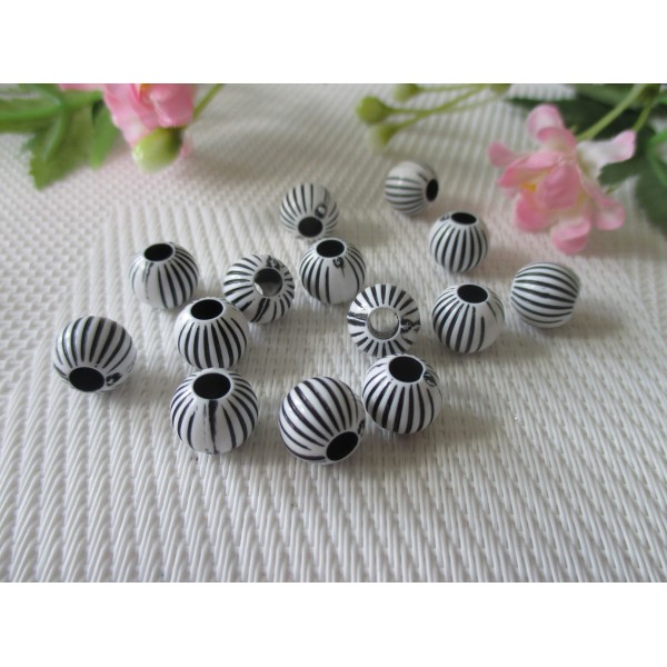 Perles acryliques rondes noires et blanches 10 mm x 20 - Photo n°1