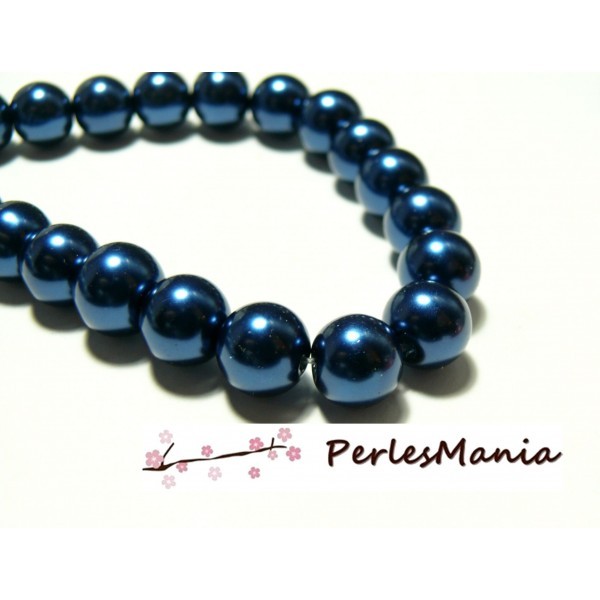 1 fil d'environ 110 perles en verre NACRE RONDE 8mm Bleu Nuit HB7211, DIY - Photo n°1