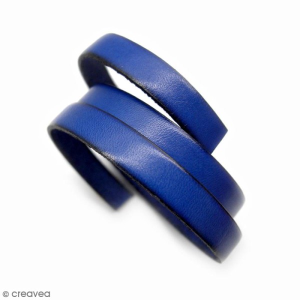 Cordon cuir plat - 10 mm - Bleu - Vendu par 50 cm - Photo n°1