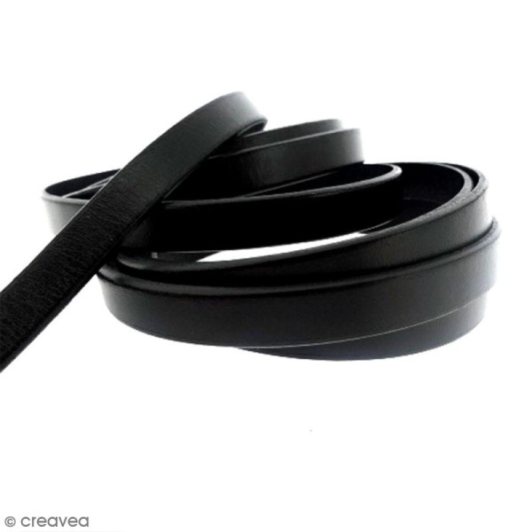 Cordon cuir plat - 10 mm - Noir mat - Vendu par 50 cm - Photo n°1