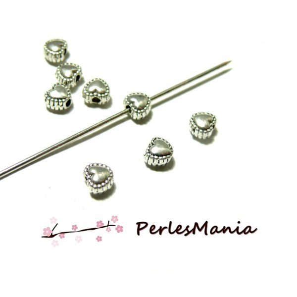 PAX 50 perles intercalaires Coeurs metal couleur Argent Platine 2B2949 - Photo n°1