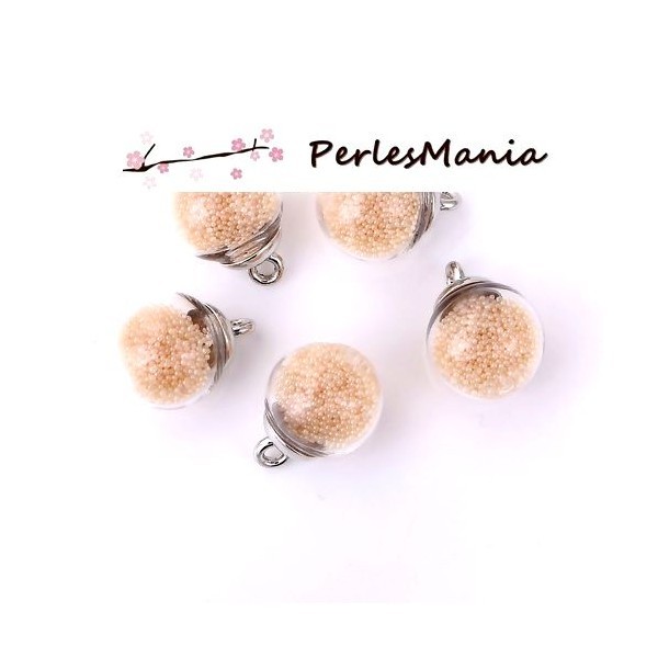 PAX 10 Pendentifs GLOBES BULLES en Verre Caviar Crème socle Argent S11102938 - Photo n°1