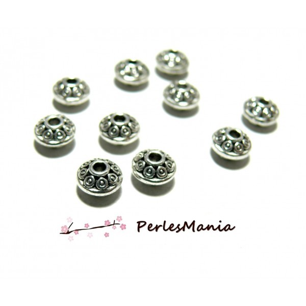PAX 50 perles intercalaires RONDELLES OVNI 6mm metal couleur ARGENT ANTIQUE PS11561 - Photo n°1