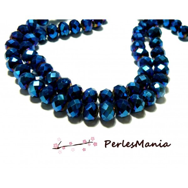 1 fil d'environ 70 perles Rondelles 10 par 8mm Verre 2J1102 facettée bleu nuit électrique - Photo n°2