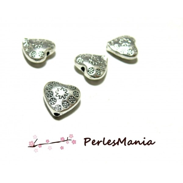 PAX 20 perles plates intercalaire Coeur et Fleur PS11103638 - Photo n°1