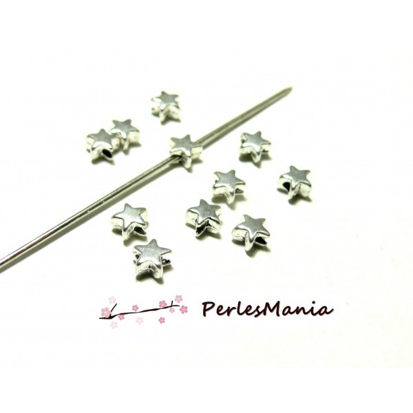 PAX 100 perles intercalaire Mini Etoile Argent Platine 6mm PS116054 - Photo n°1