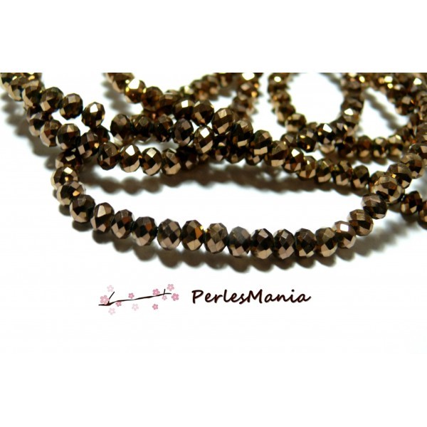 1 fil d'environ 140 perles de cristal facetté Rondelle couleur doré bronze 3 par 4mm 2J1315 - Photo n°1