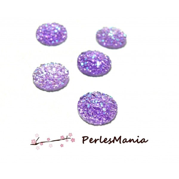 PAX 25 cabochons plat druzy, drusy ronds Violet Lilas 12mm PS11105097 - Photo n°1