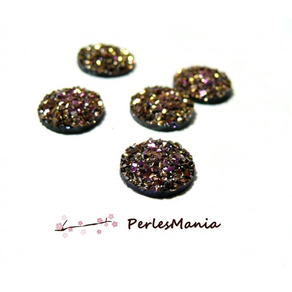 PAX 25 cabochons plat druzy, drusy ronds Or Violet 12mm PS11105099 - Photo n°1