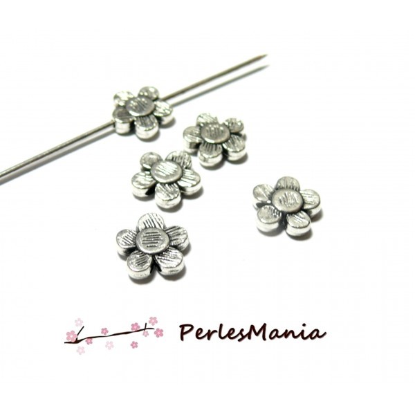 PAX environ 25 perles intercalaires Fleurs 10mm metal couleur Argent Antique PS110105233 - Photo n°1