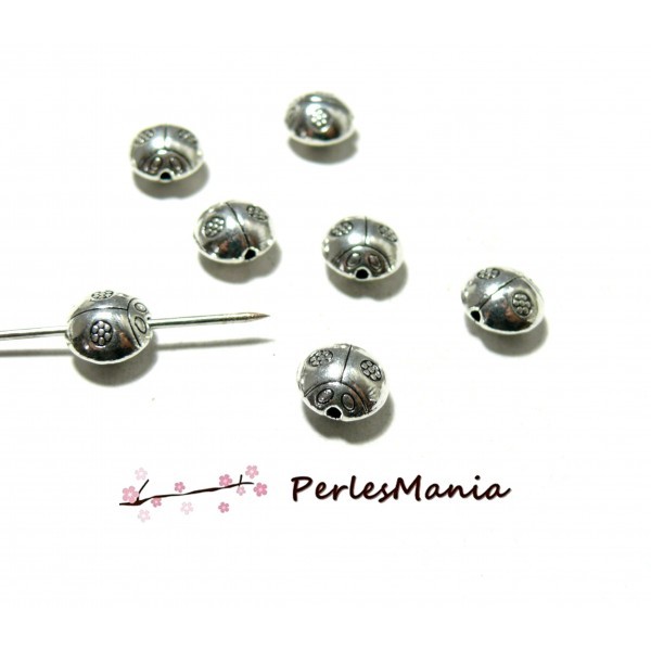 PAX environ 50 perles intercalaires Coccinelle 9mm metal couleur Argent Antique S11103636 - Photo n°1