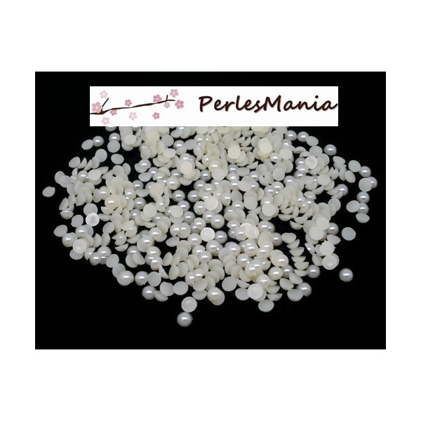 PAX 2000 cabochons demi perle nacré fond plat Crème Nail Art 4mm PS1105445 - Photo n°1