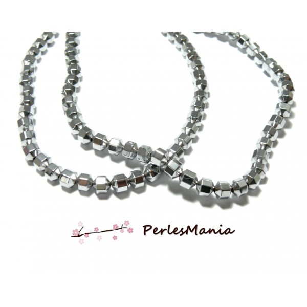 1 fil d'environ 100 perles Hématite à Facettes 4mm metallisé Ton Argent H80012G - Photo n°1