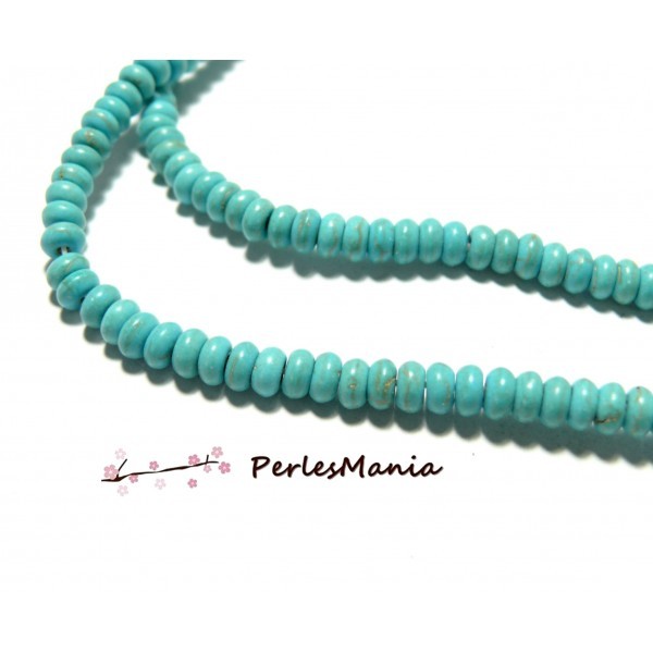 1 fil d'environ 160 perles Rondelles Turquoise reconstituées Couleur Turquoise 4 par 2mm G10906 - Photo n°1