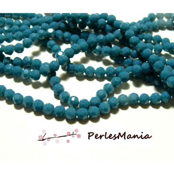 1 fil d'environ 100 perles RONDES à facettes en verre 6mm Bleu Petrole H166602G - Photo n°1