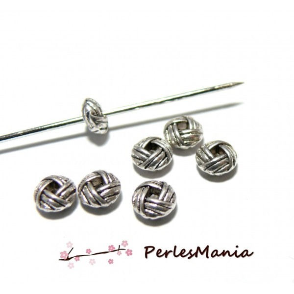 H25847 PAX 50 perles intercalaires rondelles Type Pelote 6mm metal couleur Argent Antique - Photo n°1