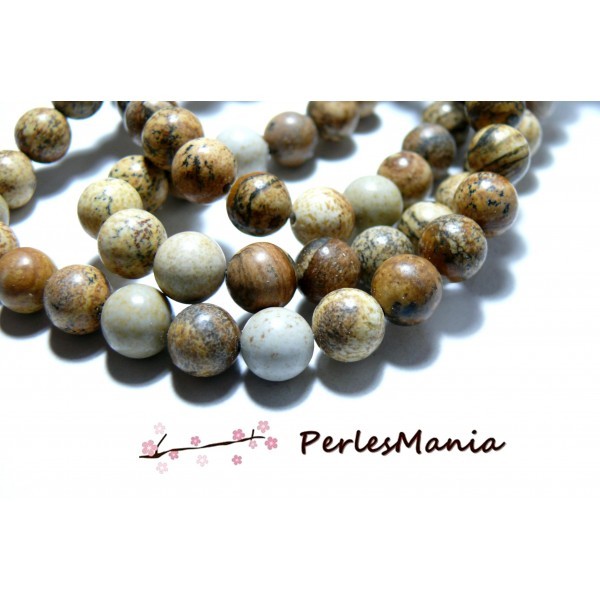 1 fil d'environ 46 perles rondes Jaspe Paysage 8mm - Photo n°1