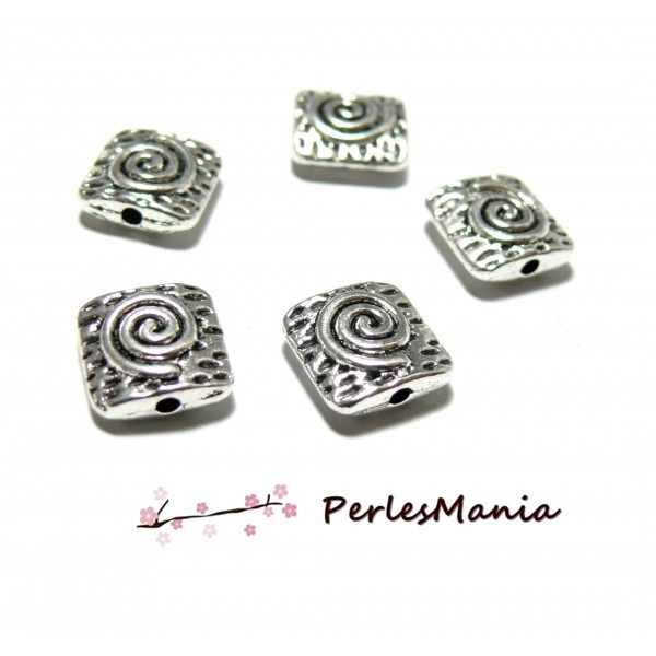 S11105701 PAX 50 perles intercalaires Carre 10mm martelé spirale metal couleur Argent Antique - Photo n°1