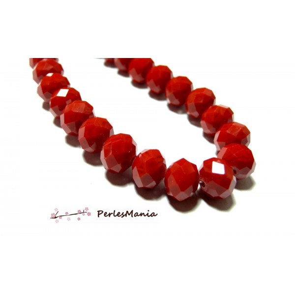 1 fil d'environ 70 perles Rondelles 8 par 6mm Verre facettée Rouge Vif couleur 4 - Photo n°1