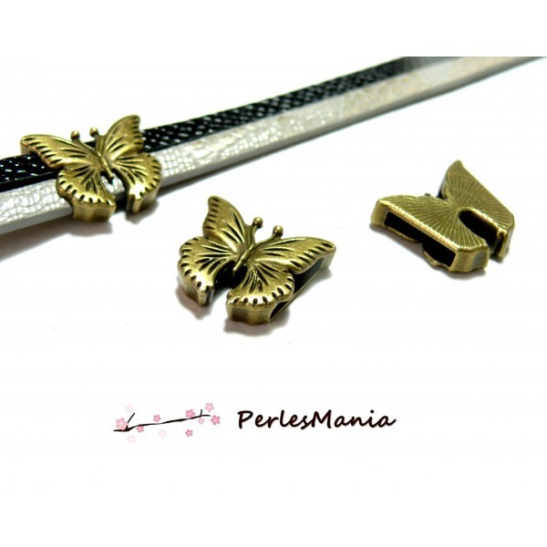 H116481 PAX 20 passants Slides Papillon métal couleur Bronze pour cordons lanieres - Photo n°1