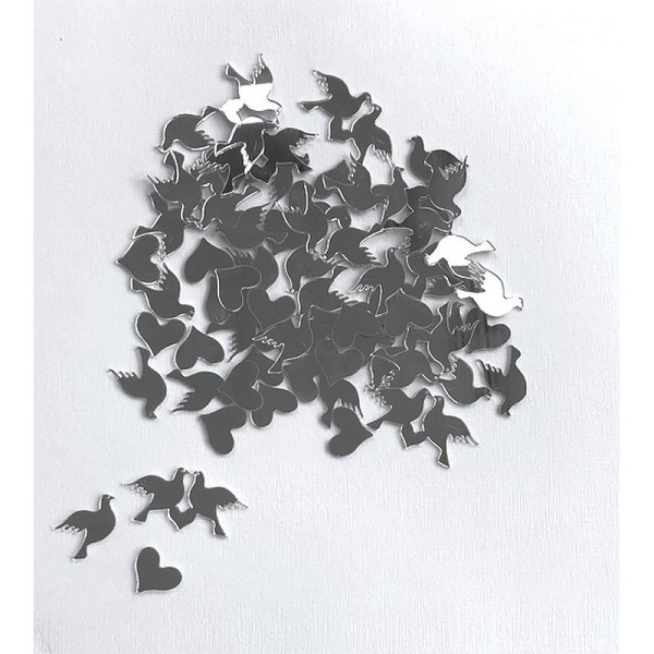 Lot de 60 Cœurs et colombes, ø 2 à 5 cm, en Miroir plastique à éparpiller ou à coller, décoration de - Photo n°1