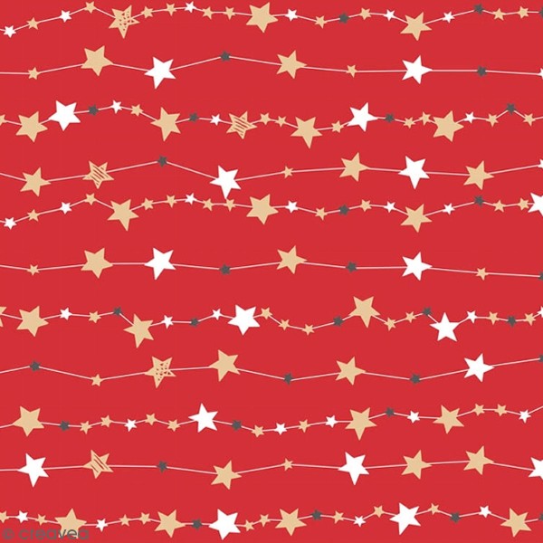 Serviette en papier 33 x 33 cm - Guirlande d'étoiles sur fond rouge - 20 pcs - Photo n°1