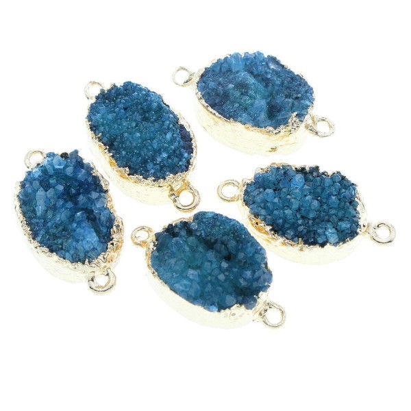 1pc Bleu Cristal Ovale en Or Druzy de Glace Quartz Agate de pierre Naturelle Plaqué Focal Connecteur - Photo n°1