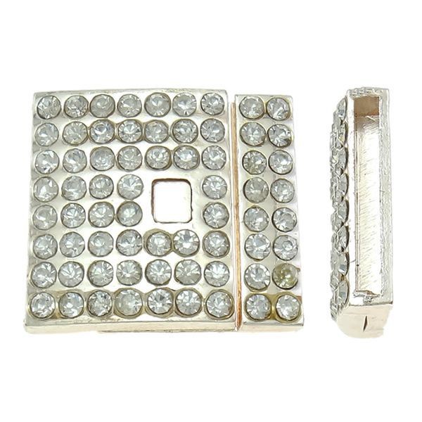 1pc Or Rose Rectangle Plat Cordon Fermoir Magnétique Avec CZ Micro Pave Zircone Cubique Strass Brace - Photo n°1