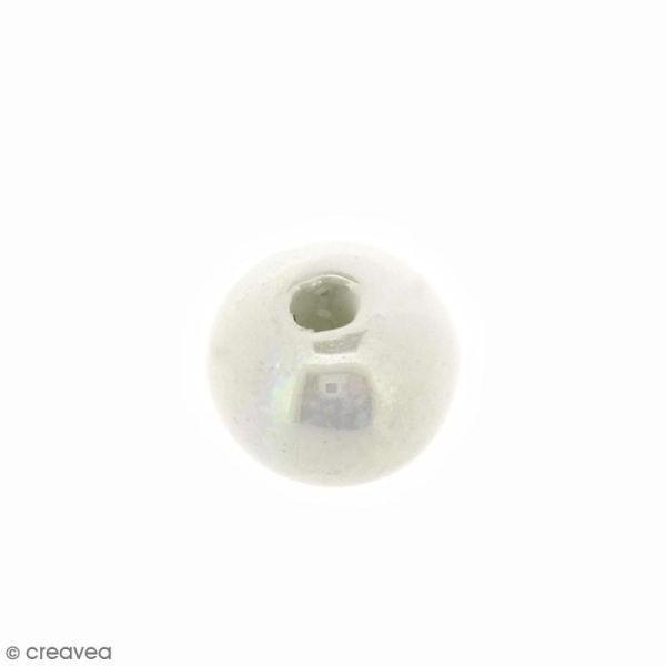 Perle aplatie en céramique - Blanc irisé - 16 mm - Photo n°1